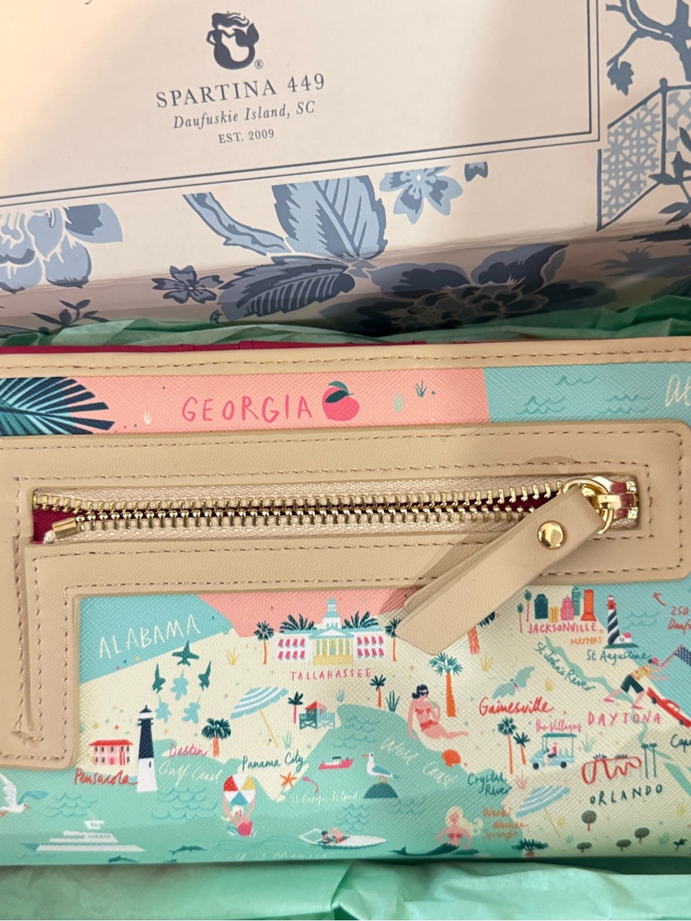 spartina  authentic  wallet in Mint and Peach - Picture 2 of 3